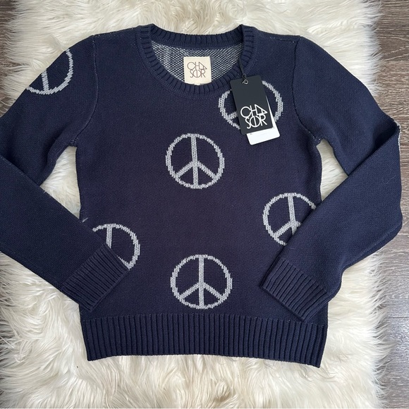 Chaser Tops - NWT Chaser Womens Avalon Sweater Pullover Size XS Peace Sign Crew Neck